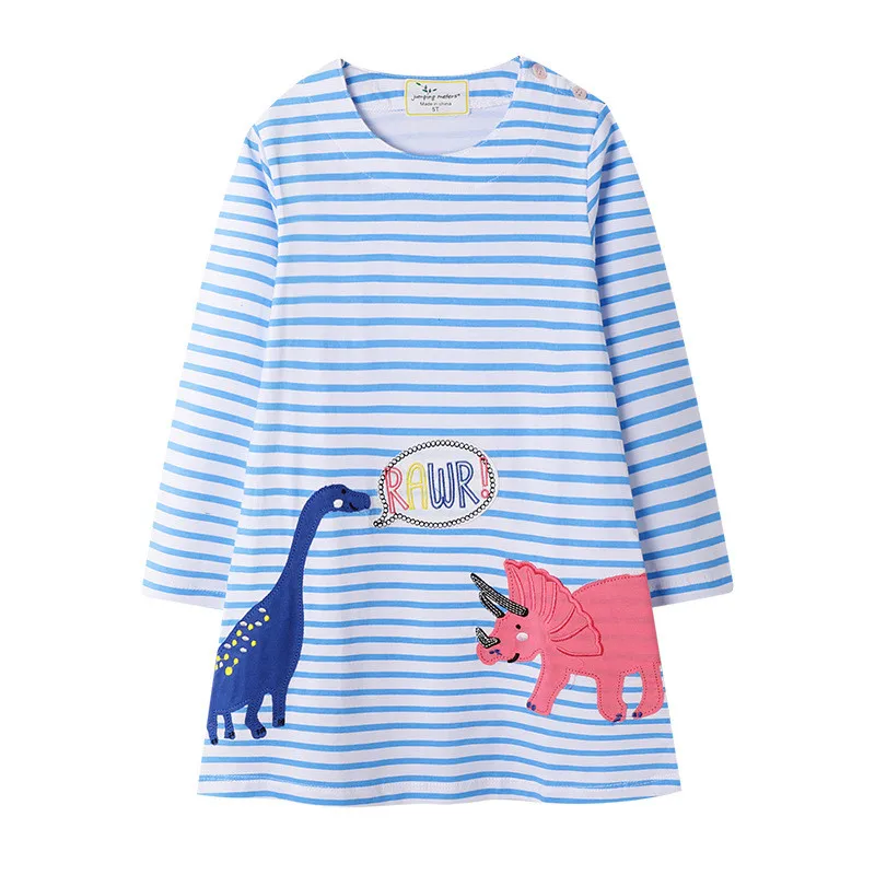 

Jumping Meters New Arrival Dinosaurs Princess Girls Dresses Stripe Autumn Spring Toddler Kids Clothes Long Sleeve Birthday Dress