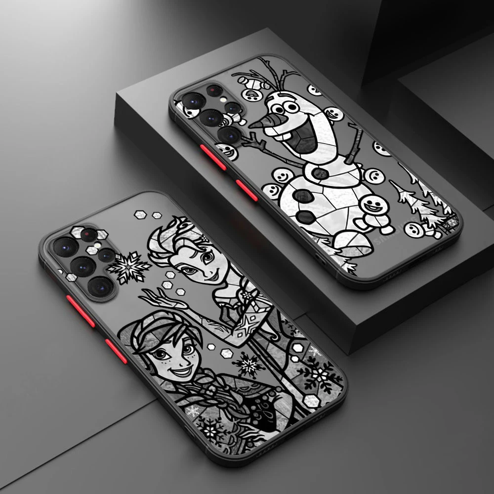 

Frozen Anna Elsa Princess Phone Case For Samsung S22 S21 Ultra S20 FE S10E S10 Lite Plus Frosted Translucent Matte Cover