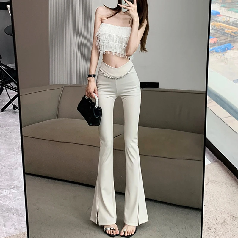 

Женские Асимметричные широкие брюки, простые облегающие однотонные брюки с высокой талией в Корейском стиле, весна 2023