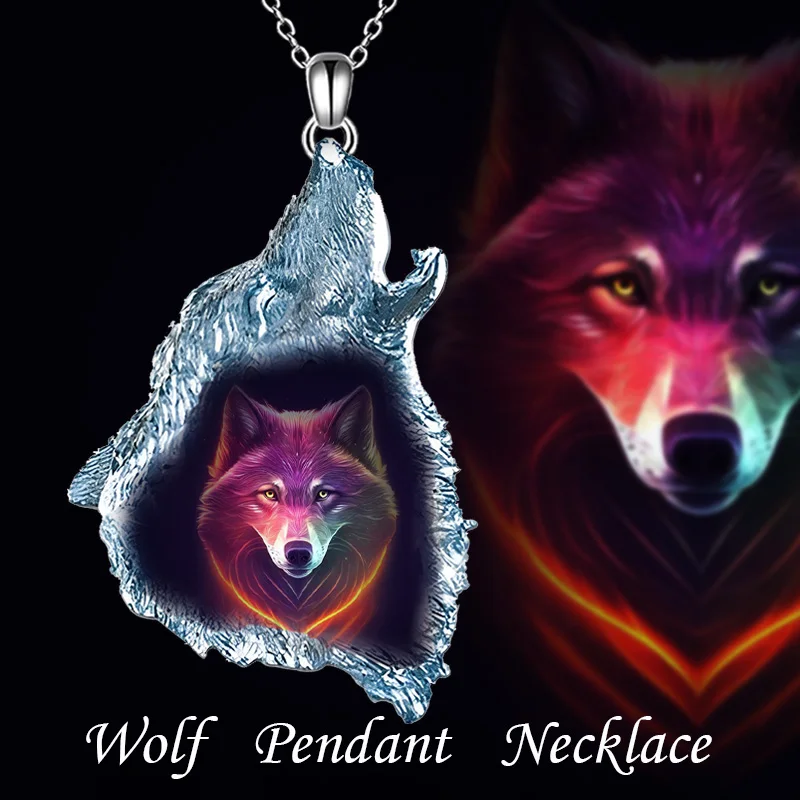 

Creative forest ghost wolf punk hip hop animal wolf CRYSTAL PENDANT NECKLACE GOTHIC roaring animal wolf Head Pendant