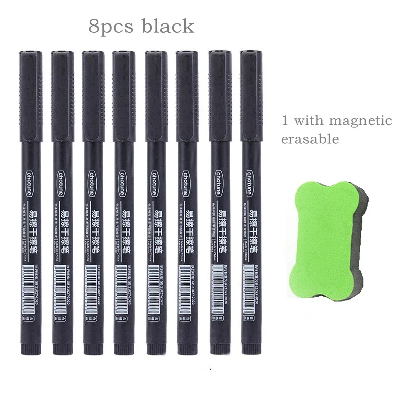 

Маркеры для доски 8 шт., черный/синий/красный, тонкий кончик