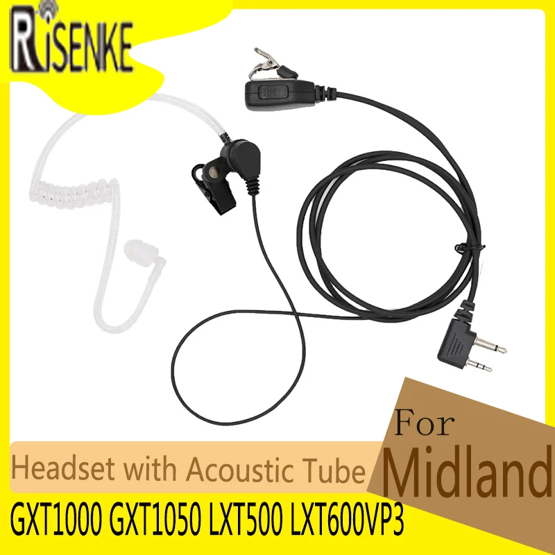 RISENKE Earpiece for Midland GXT1000 GXT1050 LXT500 LXT600VP3 Radio Walkie Talkie Accessories Headset with Acoustic Tube