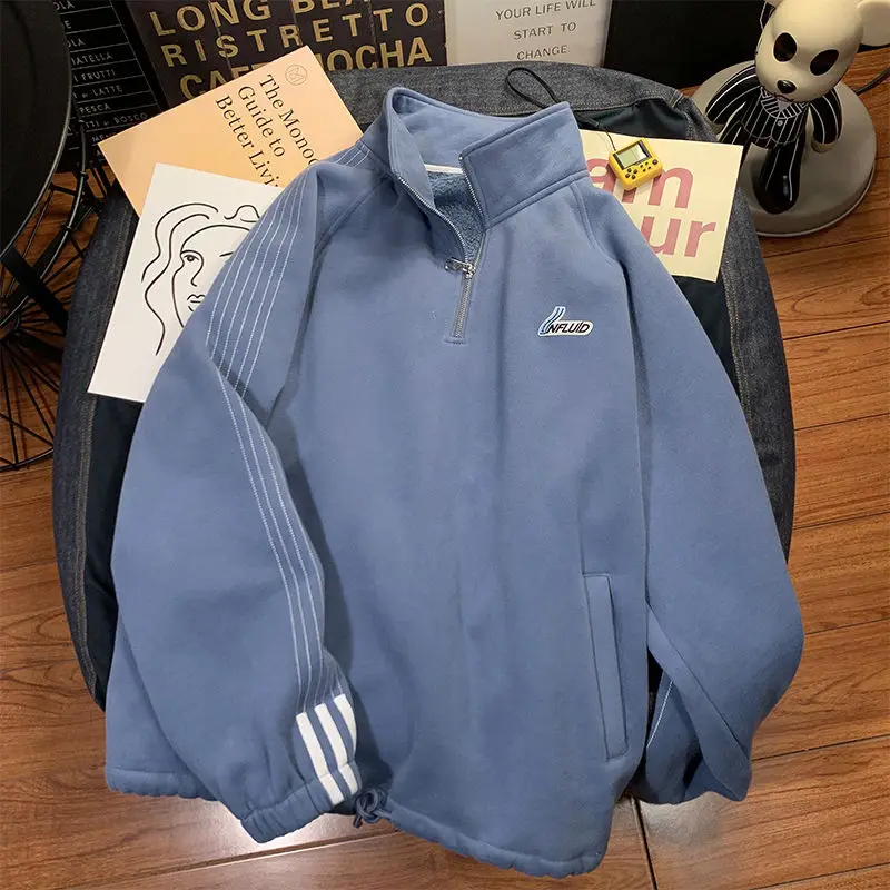

Повседневная спортивная куртка оверсайз, уличная одежда на молнии, свитшот для мужчин и женщин, толстовки в Корейском стиле, Y2k, с воротником...