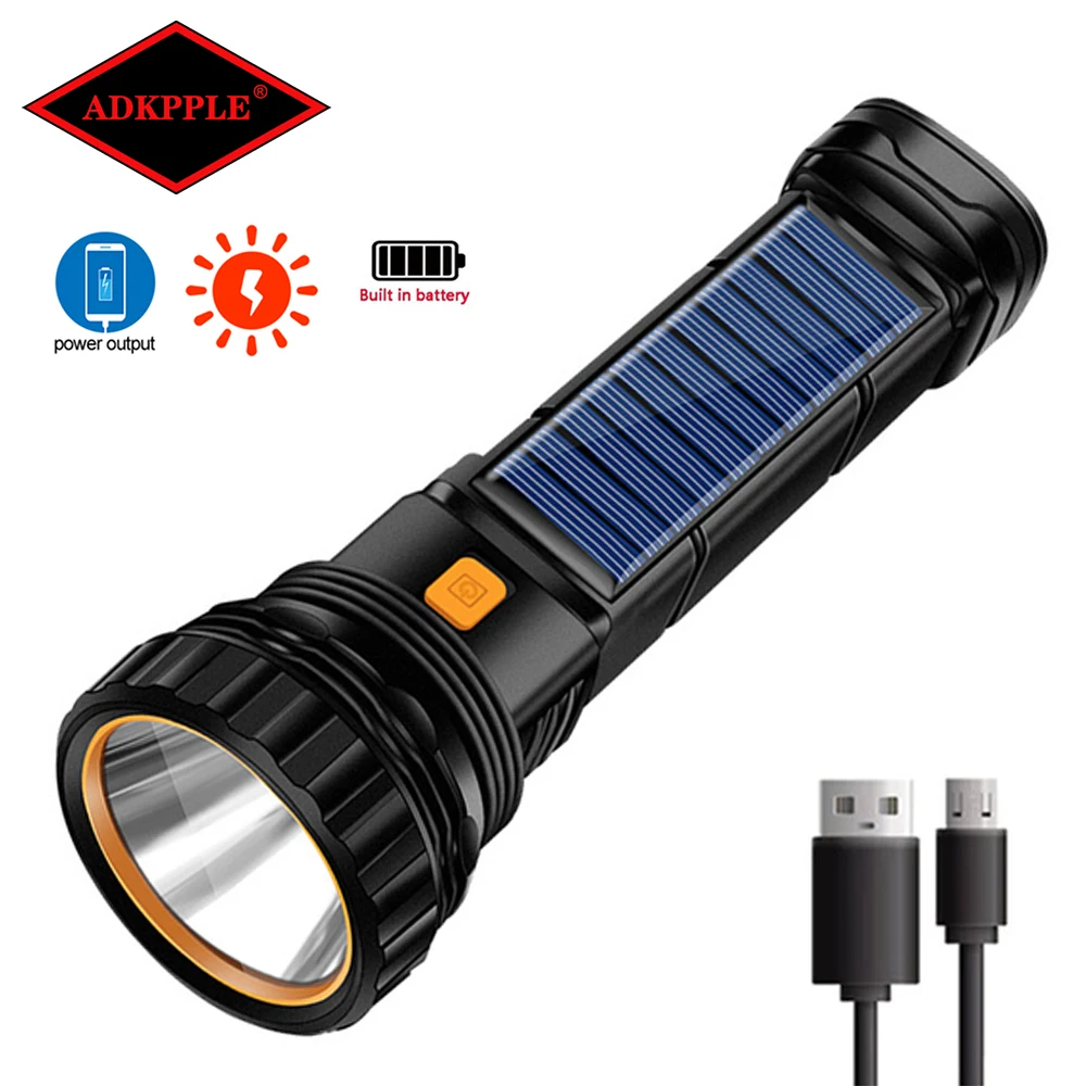 Solar Led Flashlight USB Rechargeable COB Light Outdoor Long-range Torch Multi-function Emergency Power Bank Hand Camping Lamp enlarge