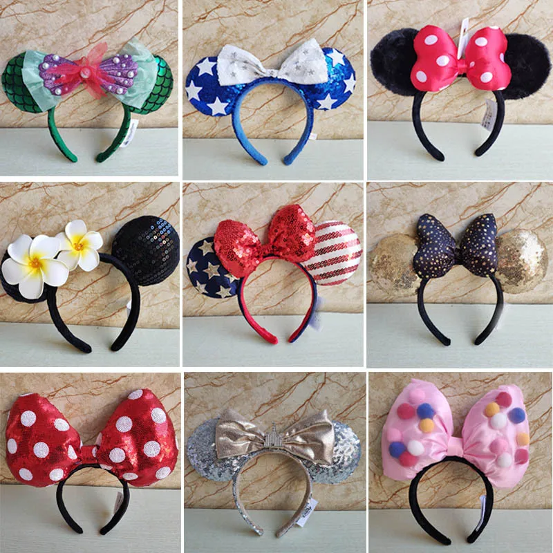 

Disney Mickey Ears Headband Cosplay Hairweat Kawaii Cosplay Plush Adult/Kids Festival Party Hair Accessories Baby Toy Kids Gift