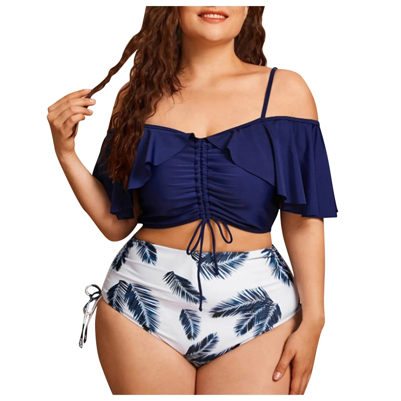 

Женский раздельный купальник с принтом в виде перьев и оборками