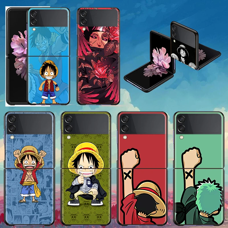 

Shockproof Hard Cover Folding Mobile Shell Cartoon One Piece Anime For Samsung Galaxy Z Flip 3 5G Black Funda Phone Case