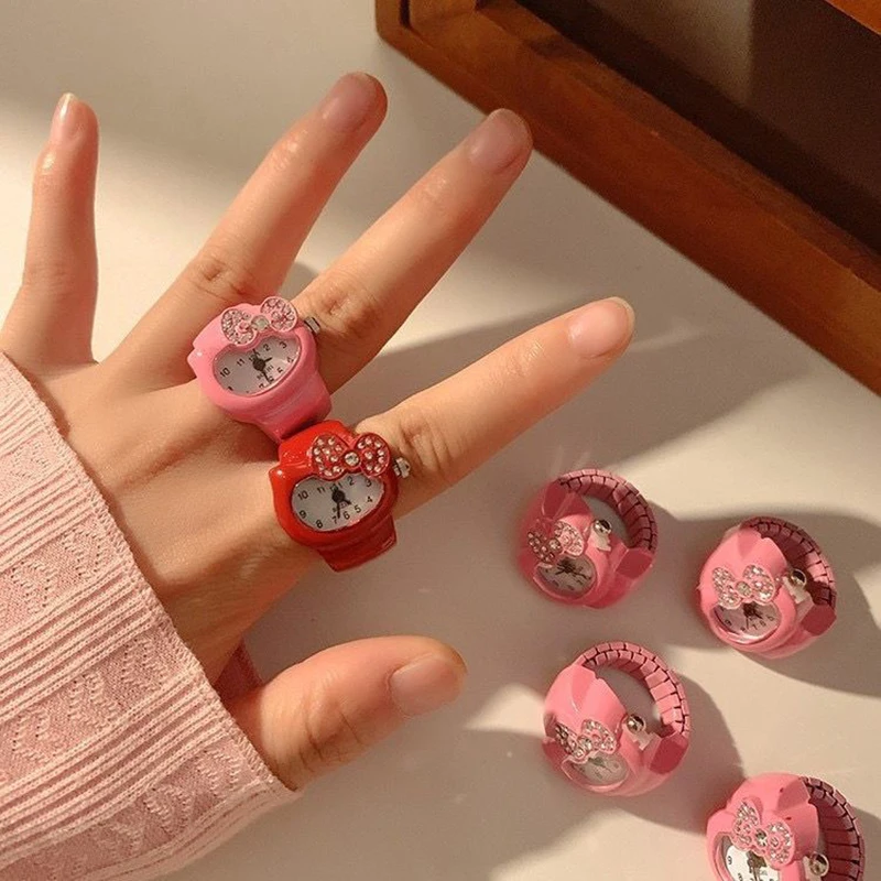 

Sanrio Винтажное кольцо для часов Kawaii Kitty Cat Лук Узел модное искусственное ощущение нишевого дизайна милые и универсальные аксессуары