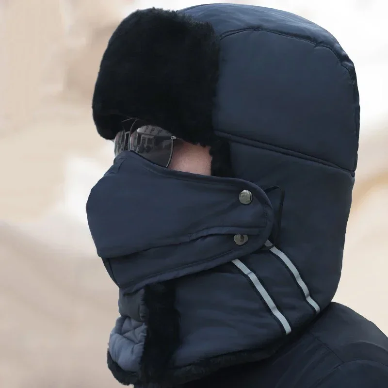 Новая утолщенная шапка-бомбер из искусственного меха с маской для мужчин и