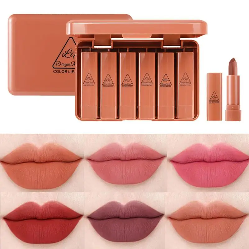 

Matte Lipstick Set 6Pcs Nude Lip Stick Makeup Kit Long Lasting Waterproof Velvet Lip Sticks Pigmented Lip Makeup Gift Sets