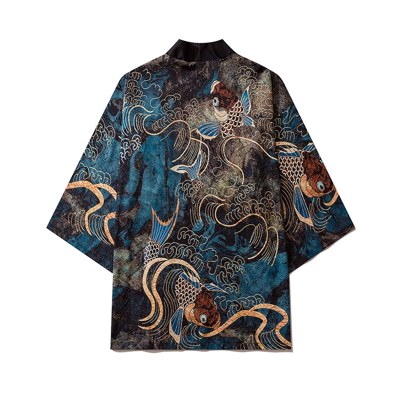 

Summer Vintage Pattern Kimono Cardigan Cloak Jackets Men's Ukiyo-e Carp Print Harajuku Japanese Haori Top Shirts Kimonos Women
