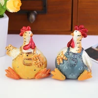 funny cute chicken couple garden rooster hens figurines ornament miniature animal sculpture resin crafts statue