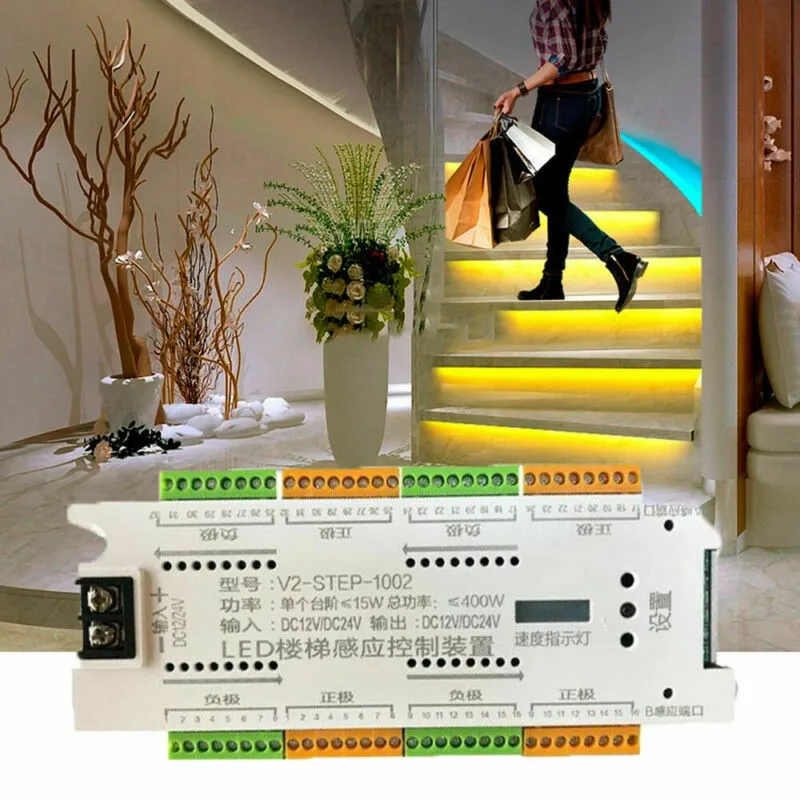 

Stair LED Motion Sensor Controller DC 12V 24V 32 Channels Indoor PIR Night Light Dimmer Automatic Stairway Ladder Flexible Strip