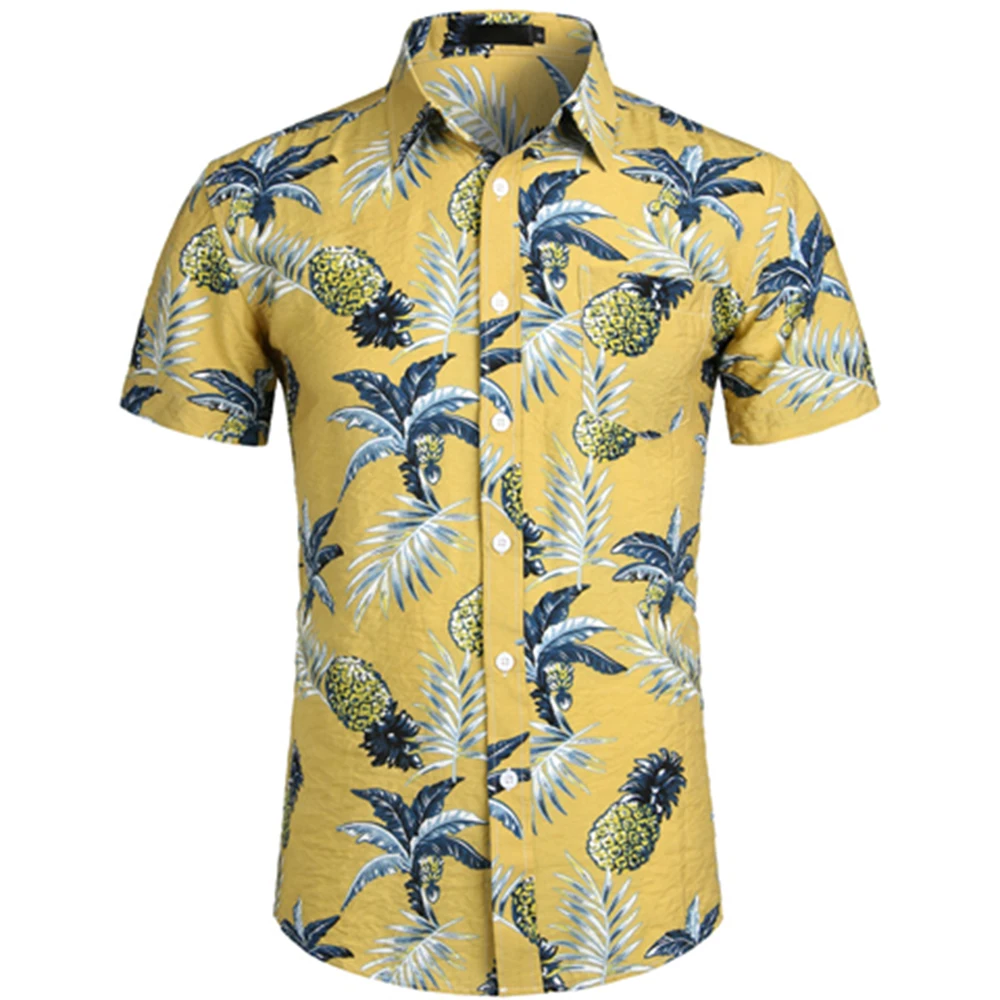 

Summer New Men's Shirts for Men Clothing White Pineapple Summer Short Sleeves Men's Hawaiian Shirts Casual Fashion Oversized Top