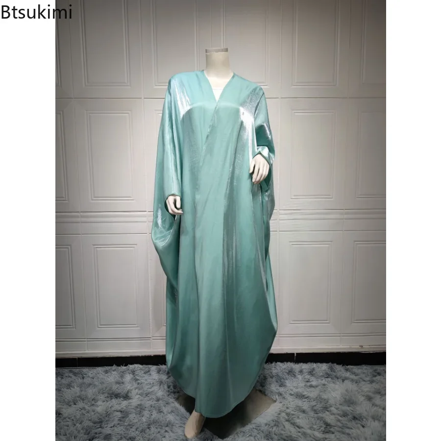 Мусульманское платье Абая Дубай Шелковый атлас Однотонный Марокканский кафтан с