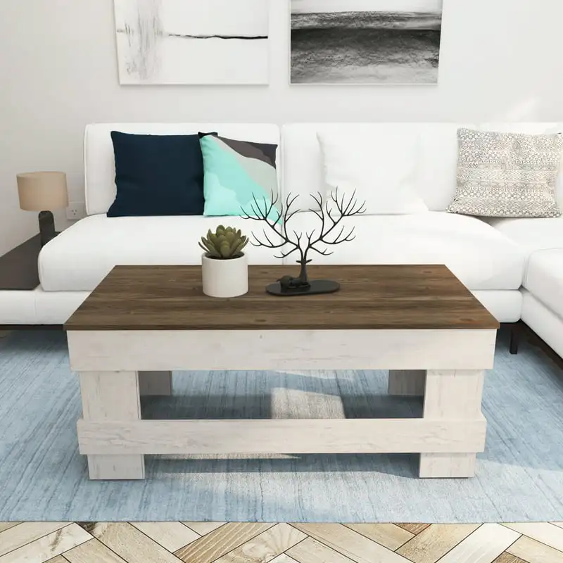 

with Shelf & Antique-Style Metal Frame， Elegant Antique-Style Metal Frame and Wood Rectangular Coffee Table with Shelf - 152 C