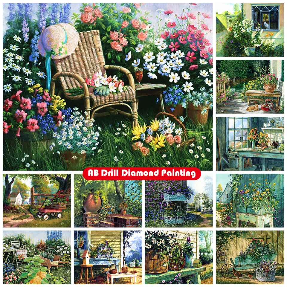 

5D DIY AB Diamond Painting Kit Spring Flower Vase Landscape Full Square Inverted Glue Diamond Cross Stitch Mosaic Home Decor