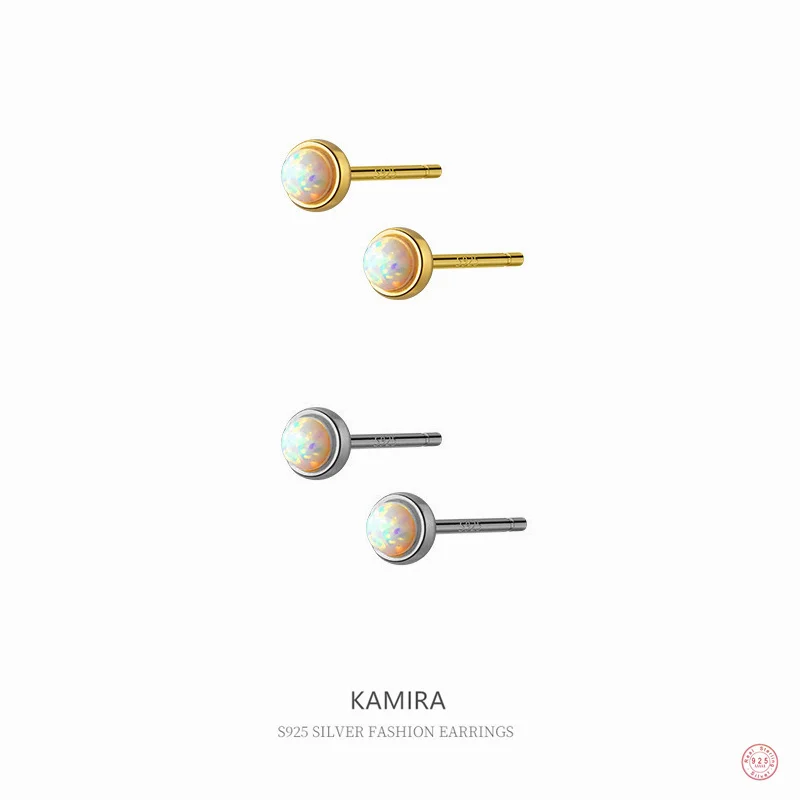 Женские серьги-гвоздики из серебра 100% пробы с опалом