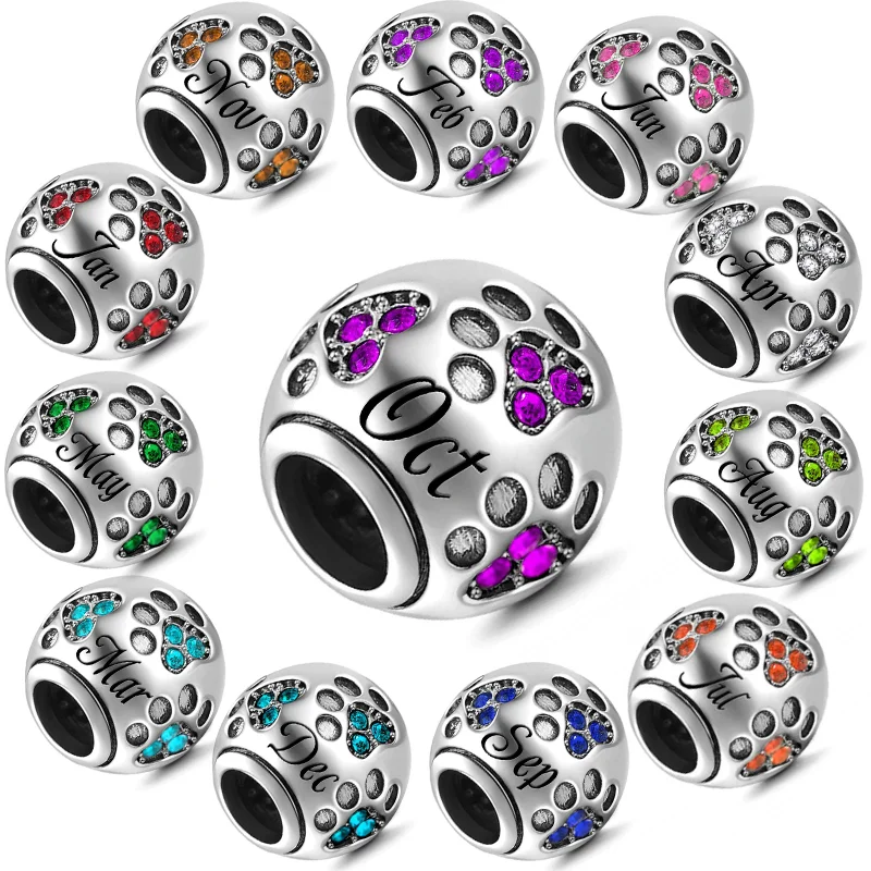 

925 Sterling Silver 1-12 Months Series Birthstone Charm Fit Original 3mm Bracelet&Bangle Women Birthday Fashion Jewelry Gift