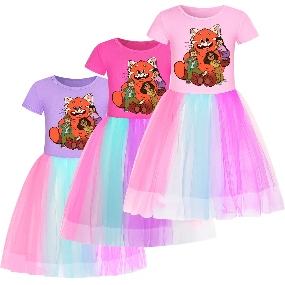 

2022 New Turning Red Princess Dress Girls Kids Fashion Dress Cotton Toddler Short Sleeve Kids Clothes Girls 3 to 12 Years Old