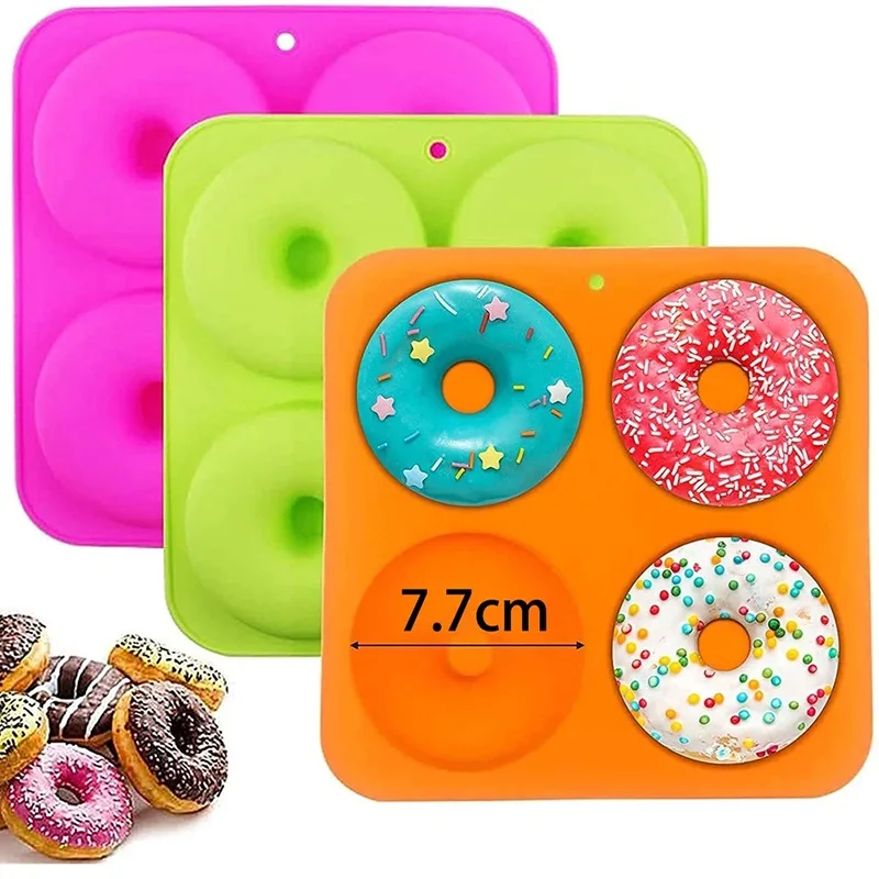 

4 Connect Silicone Chocolate Donut Hollow Cake Bread Mold Baking Pan Full Size Non-Stick Silicone Baking Tool Kitchen
