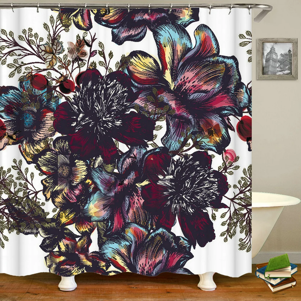 

Waterproof Bathroom Shower Curtains Flower Bath Curtains 3d Print With Hooks Washable Polyester Cloth Home Decoration Curtain