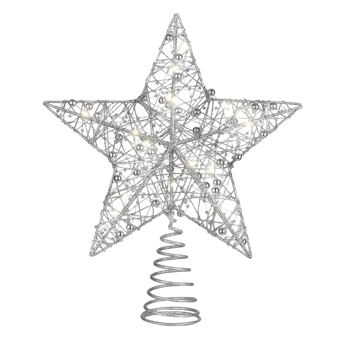

Christmas Glitter Star Tree Topper Lighted Christmas Treetop Star with Beaded Christmas Xmas Tree Party Decoration ( Silver )
