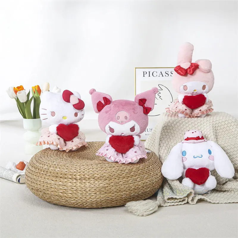 

SALE 22cm Thumping Heart Sanrio Plush Hello Kitty Plush Toys Cute Movie KT Cat Dolls Soft Stuffed Kuromi My Melody