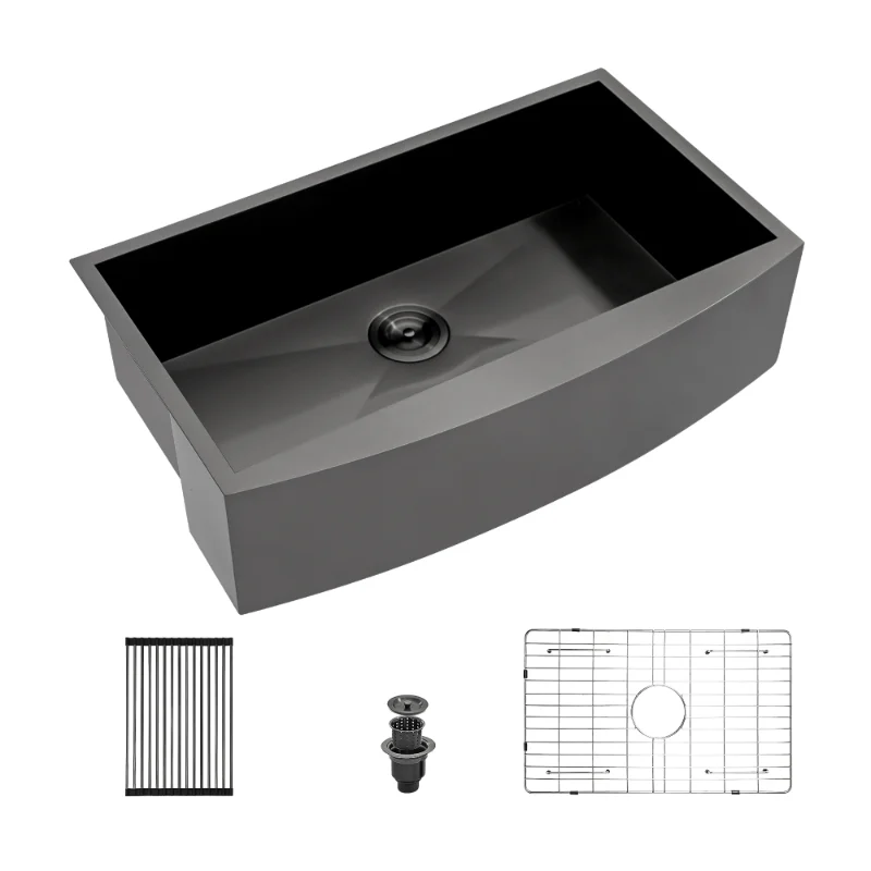 

33 Farmhouse Sink - 33 Inch Kitchen Sink Gunmetal Black Single Bowl Apron Front Farmhouse Sink 18 Gauge Stainless