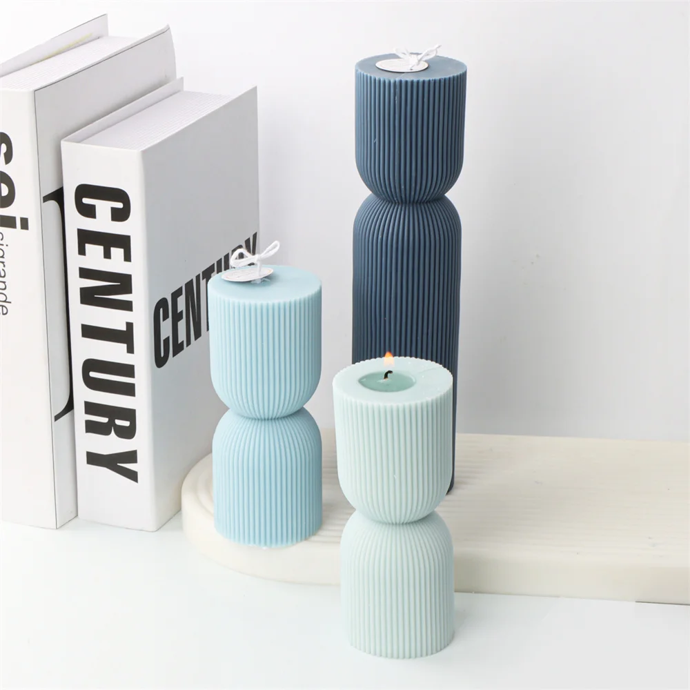 

Making Soy Wax Sculpture Decor Geometric Ridged Ripples Mould Unique Column Striped Candle DIY Large Aesthetic Pillar Mold