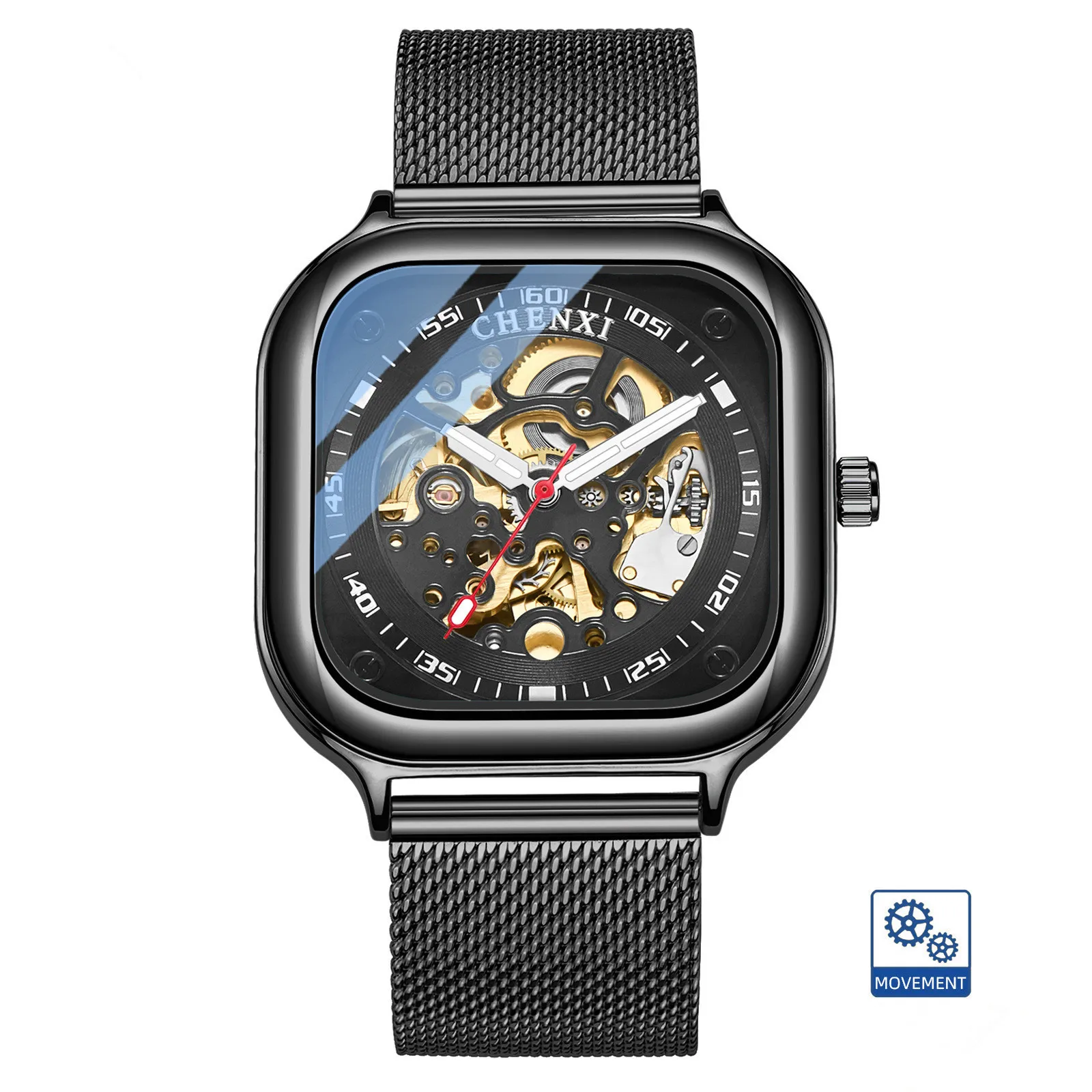 Автоматические механические часы мужские водонепроницаемые полые светящиеся |