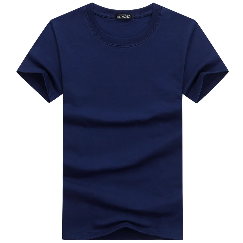 

A107 Casual Stijl Vlakte Effen Kleur Mannen T-shirts Katoen Marineblauw Regular Fit T-shirts Zomer Tops Tee Shirts Man Kleding