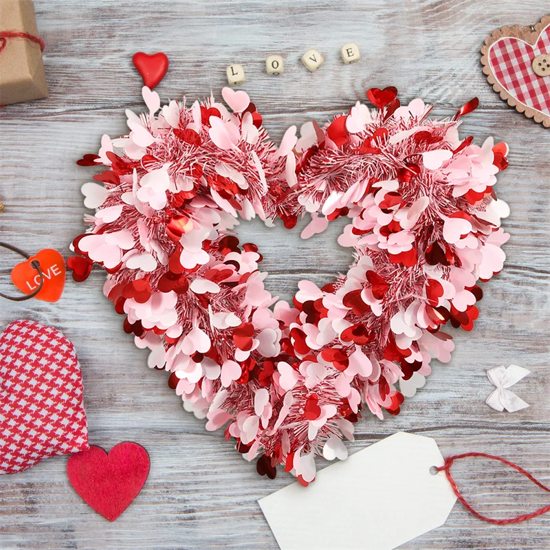 Венки в форме сердца на День святого Валентина красные розовые мишуры венки с