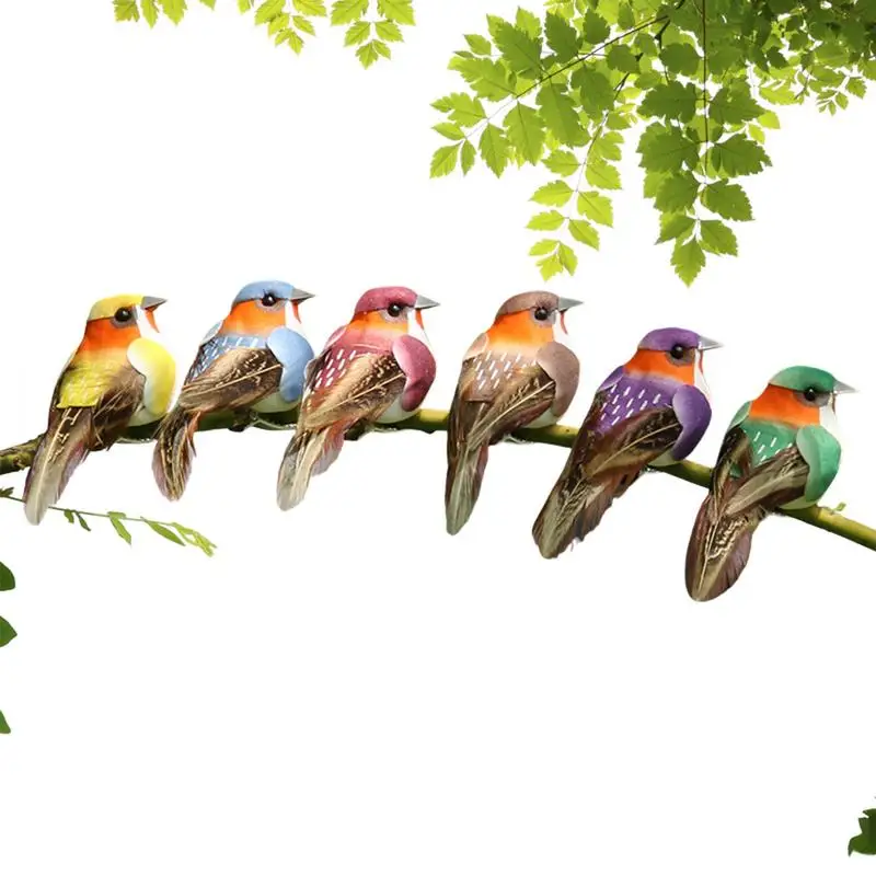 

Mini Artificial Simulation Bird 12pcs Cute Fake Birds Multi-color Foam Feather Sparrow Faux Realistic Love Bird Figurine