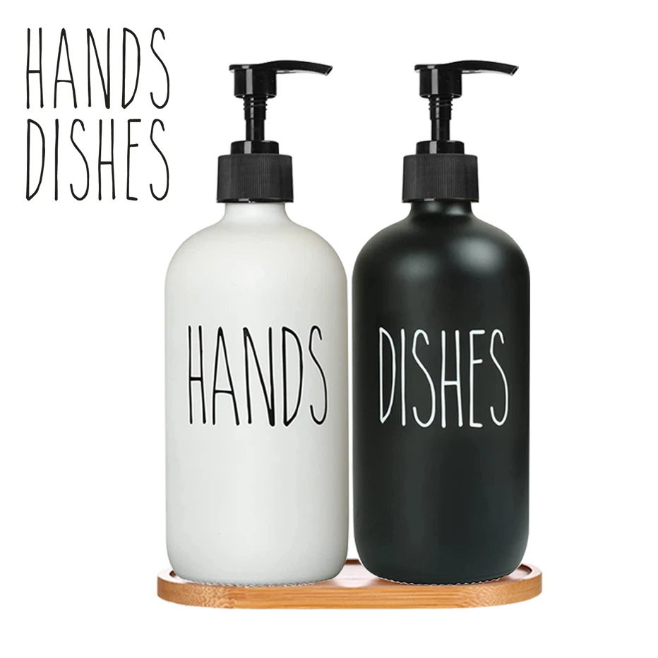 

2PCS Soap Dispenser Matte Glass Bottle 500ML Bathroom Kitchen Lotion Dispenser Refillable Press Bottle