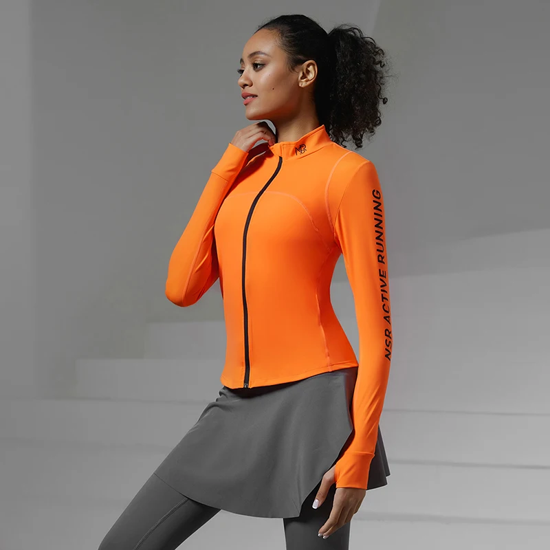 Womens Sports Jacket Cold-proof Windproof Long Sleeve Thumb Holes Outdoor Running Hoodies Zipper Cycling Training Tie Dye Coats