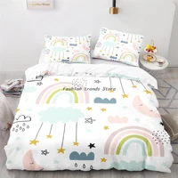 home fabric rainbow series pattern lovely blue pink duvet quilt cover pillowcase bedding adult children bedroom decoration