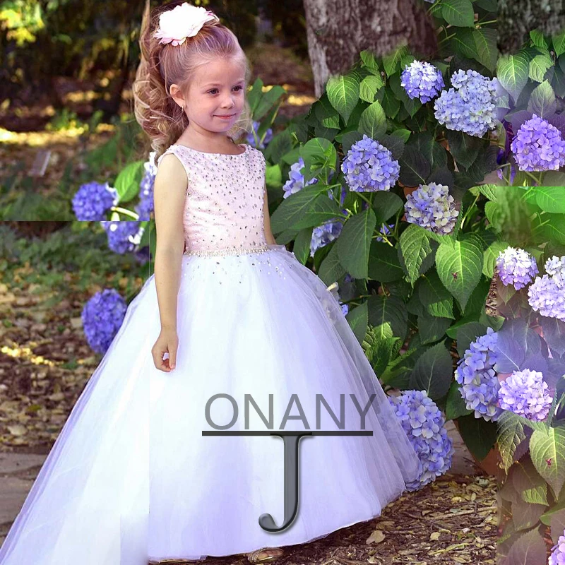 

JONANY Lively Pink Shiny Flower Girl Dress Bow O-Neck Personalised Birthday Pageant Communion Robe De Demoiselle Baby Party