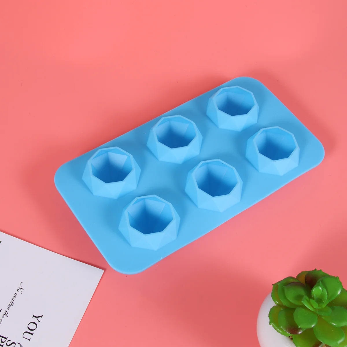 

6 Lattices Silicone Ice Mold Diamond Shape Ice Cube Tray Ice Cube Maker for Whiskey Iced Coffee (Sky Blue)