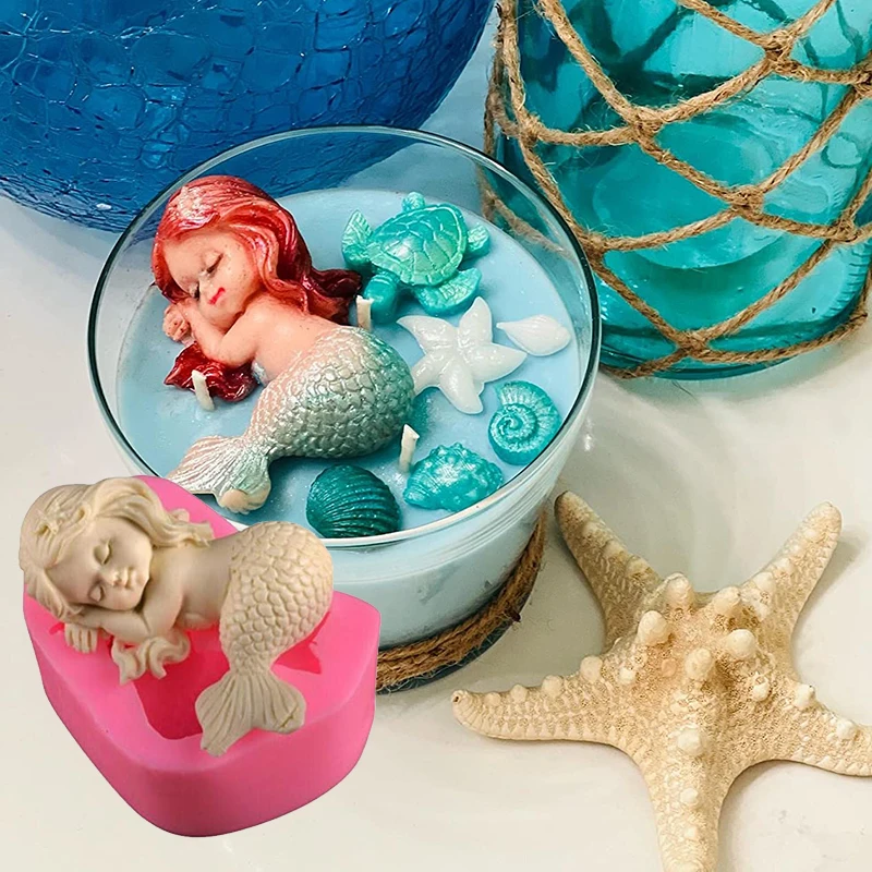 

Silicone Mermaid Fondant Mold Cute 3D Sleeping Baby Girl Mould Cake Topper Decoration Baking Tools For Sugarcraft Candle Soap