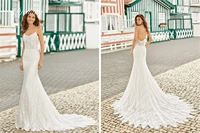boho lace mermaid wedding dresses spaghetti straps applique v neck backless bridal dress robes de mariee vestido de novia
