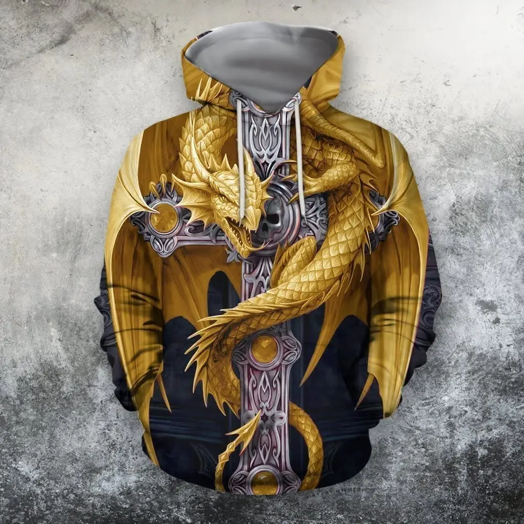 

Winter New Fashion 3D Dragon Pattern Print Hoodie Men Cool Casual Pullover