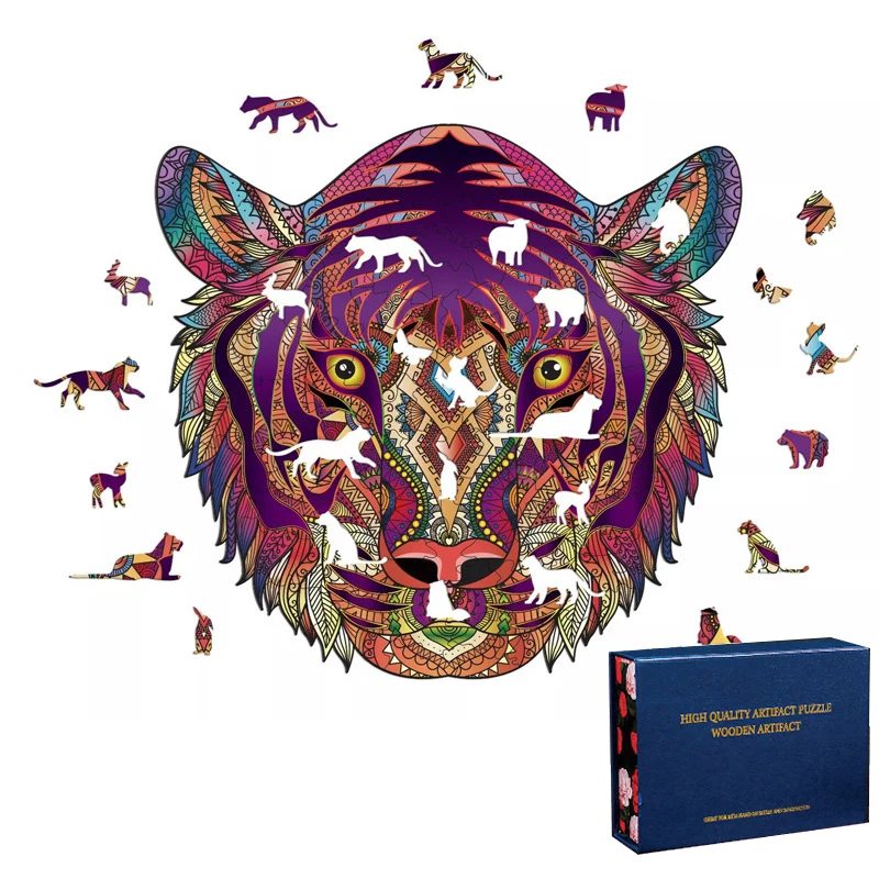 

3D Wooden Puzzle Animal Lion Jigsaw Puzzles Gift For Adult Children DIY Animals Modeling Creativity Puzzles Gifts Box Packaging