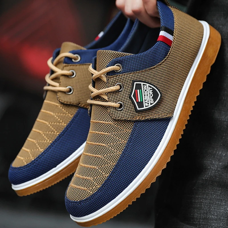 

Flat Canvas Shoes Men's Breathable Lace Up Sneskers Autumn Plus Size Work Leisure Driving Trainers Zapatilla Deportiva Hombre