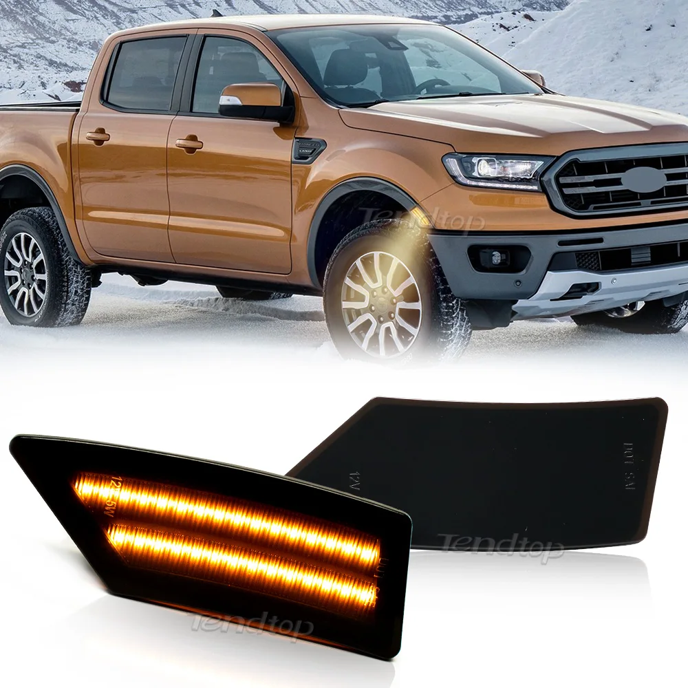 2Pcs Side Marker Lights Dynamic Front Bumper Mirror Lamp Turn Signals LED Flashing For Ford Ranger Lariat XL XLT 2019 2020 2021