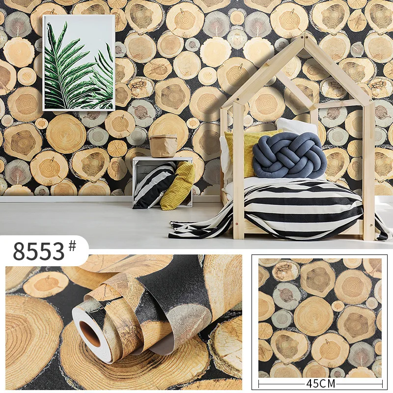 

Bedroom Wood Grain Brick Pattern Diy Wallpapers For Bedroom Walls Sticker Self-Adhesive Waterproof Pvc Retro Peel And Stick Roll