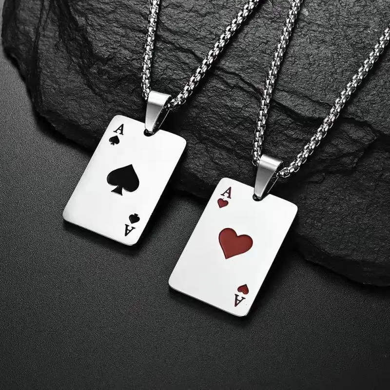 

Men's Poker Pendant Ace of Hearts Necklace Stainless Steel Trend Jewelry Male Female Lucky Necklace Gift