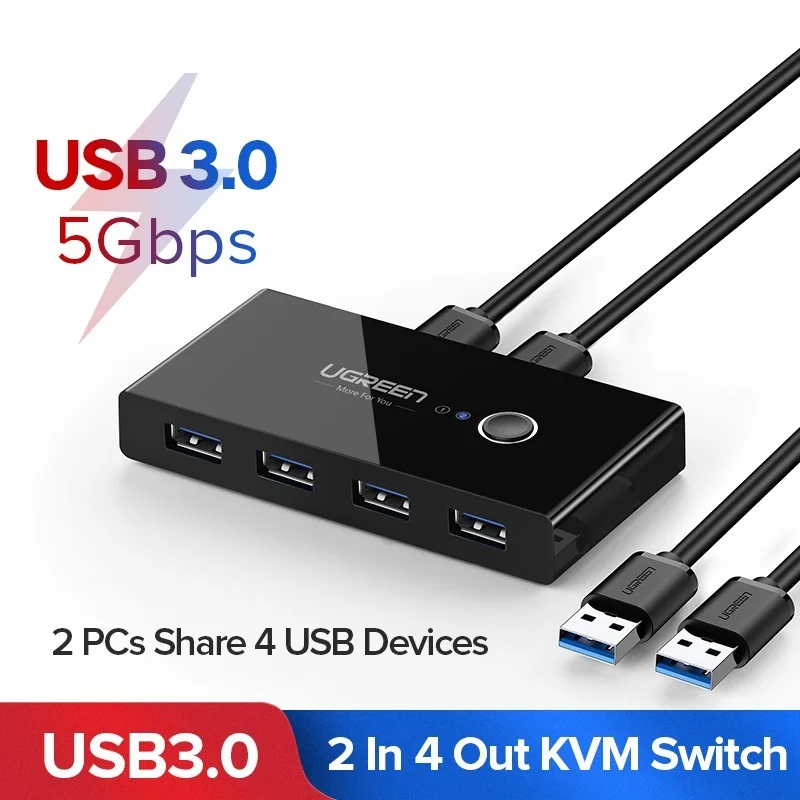 

KVM-переключатель USB 3,0 2,0 для ПК, ноутбуков, 2 компьютера, с общим доступом на 4 USB-устройства, периферийный коммутатор с клавиатурой