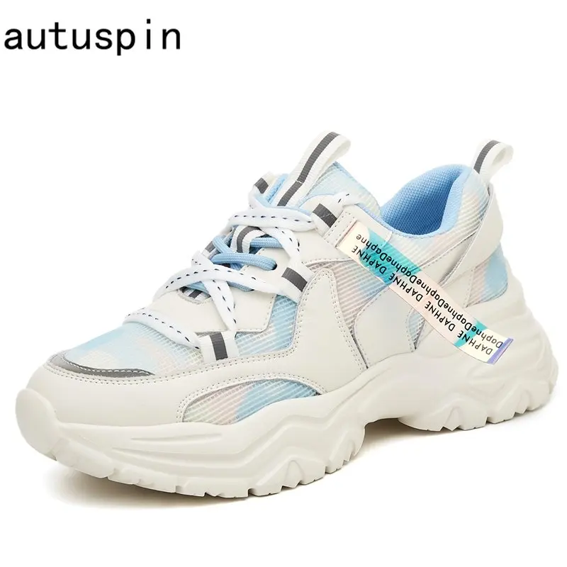 

Autuspin Brand Design Women Sneakers Fashion Genuine Cow Leather Casual Shoes Female New Style Breathable Mesh Sneaker Chunky