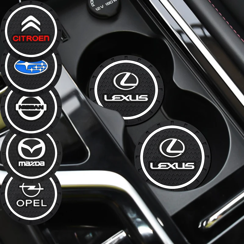 

2PCS Car Water Cups Pad Anti-Slip Coaster Auto Bottle Holder Slot Badge Drink Mat For Toyota Benz Bwm Volkswagen Lexus Skoda KIA